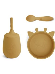 NUUROO Szilikon zsiráfos étkészlet 3 részes- Sárga