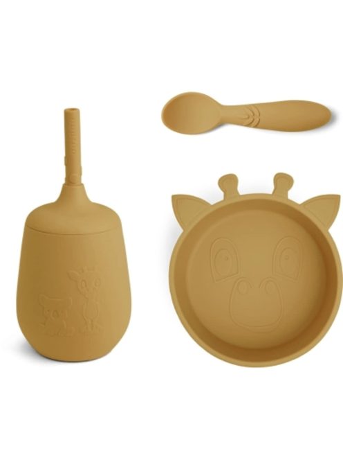 NUUROO Szilikon zsiráfos étkészlet 3 részes- Sárga